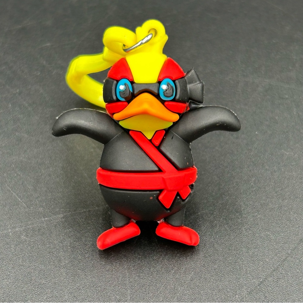 Ninja Duck Keychain Figure Rubber Toy Black Red Cute Mini Clip On Backpack Charm